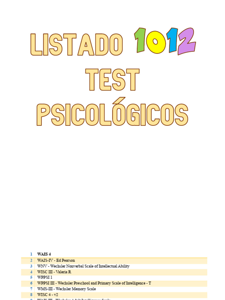 Comprehensive Assessment Test List | PDF | Wechsler Adult Intelligence ...