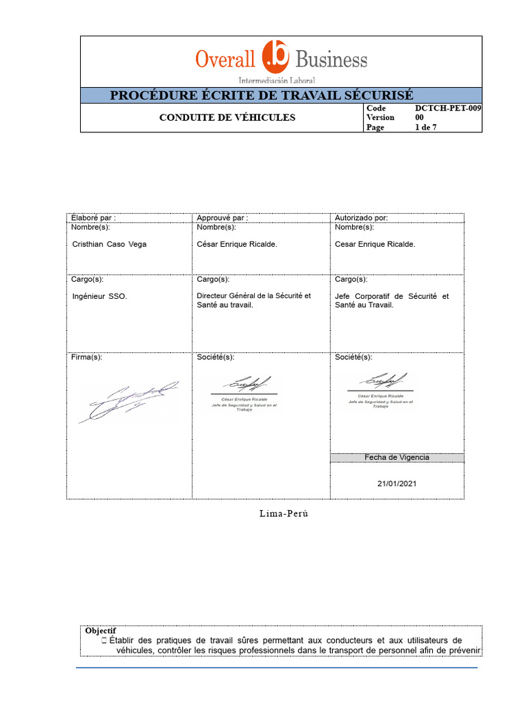 Procédure de Conduite Sécurisée des Véhicules | PDF | Conduite ...