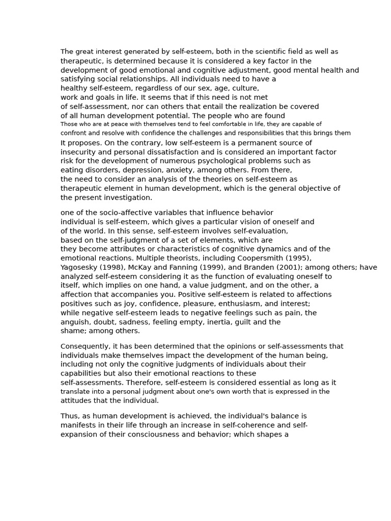 Understanding Self-Esteem's Impact on Development | PDF | Self Esteem ...