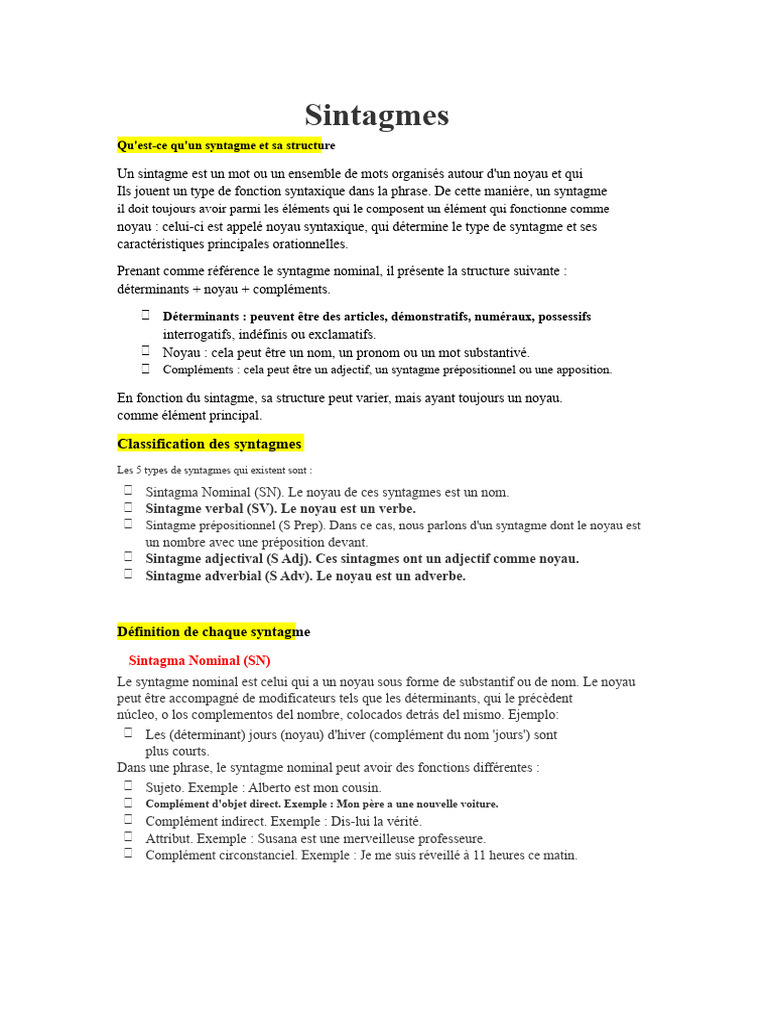 Comprendre les syntagmes en français | PDF | Mécanique du langage ...