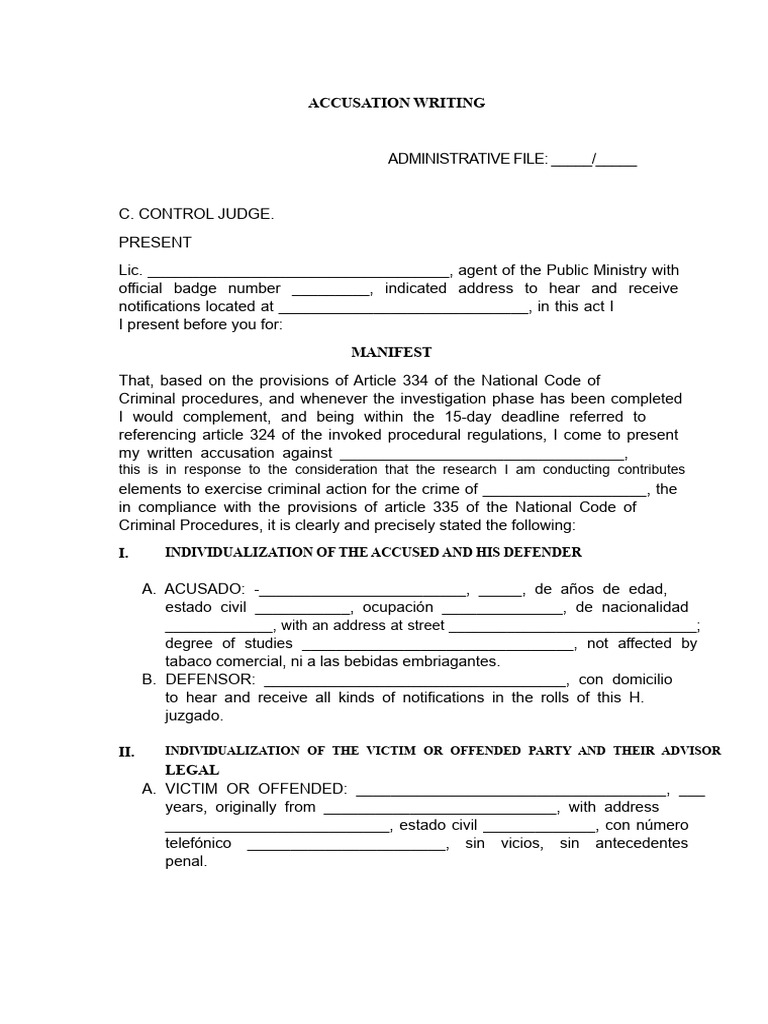 Criminal Accusation Document Template | PDF | Crimes | Crime & Violence