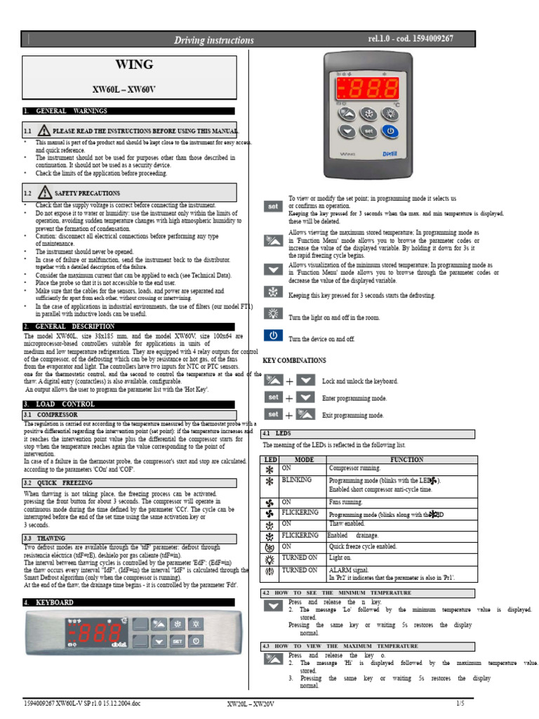 XW60L/V Controller User Manual | PDF | Parameter (Computer Programming ...