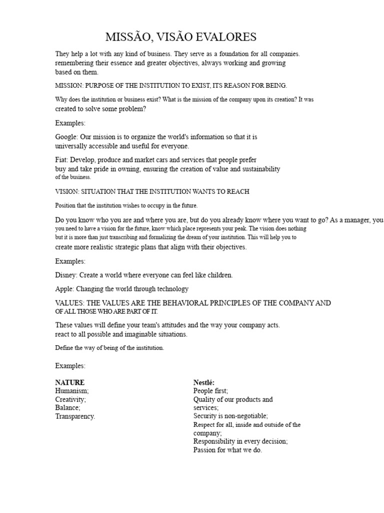 Exercises Mission Vision Values | PDF | Value (Ethics) | Social Psychology