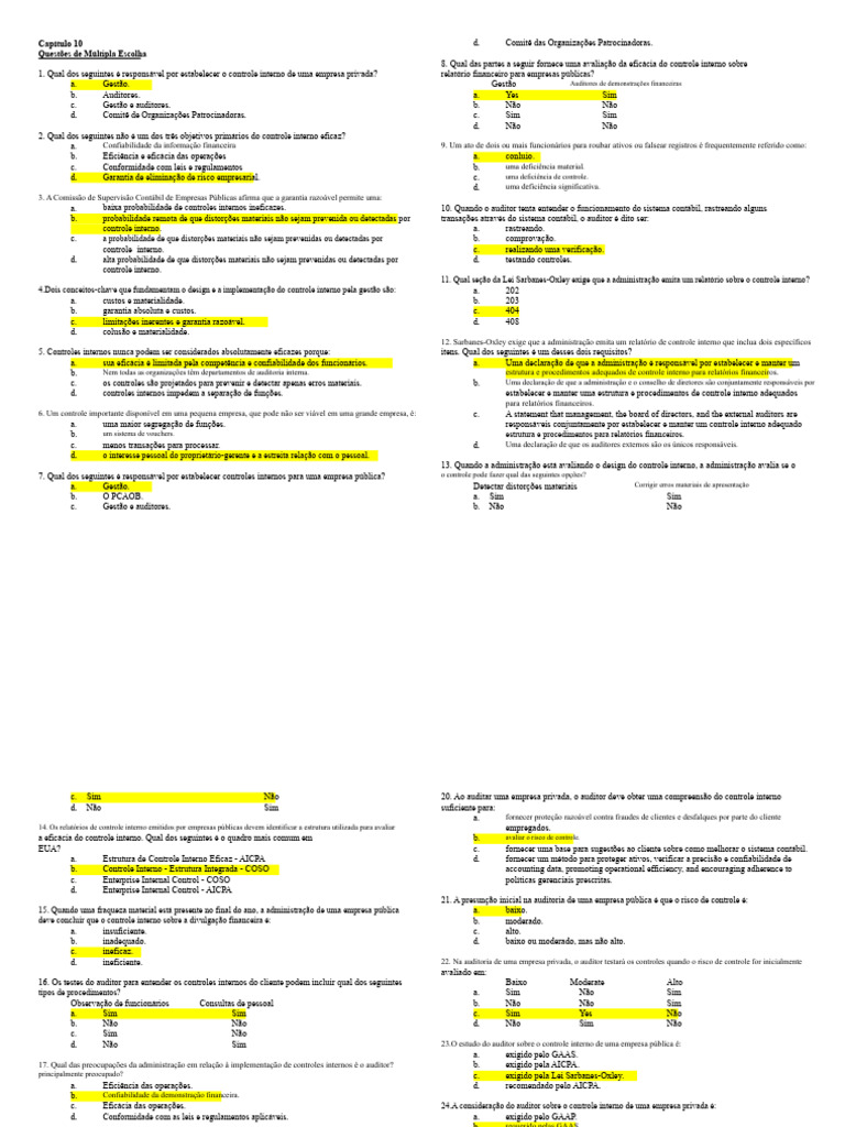 Questões sobre Controle Interno e Auditoria | PDF | Auditoria interna ...