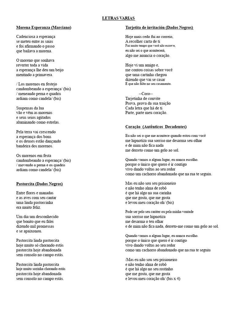 Letras de Músicas: Amor e Esperança | PDF | Amor