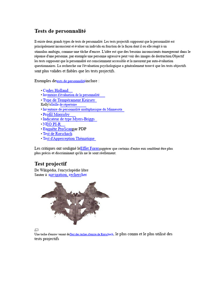 Tests de personnalité : types et critiques | PDF | Sciences ...