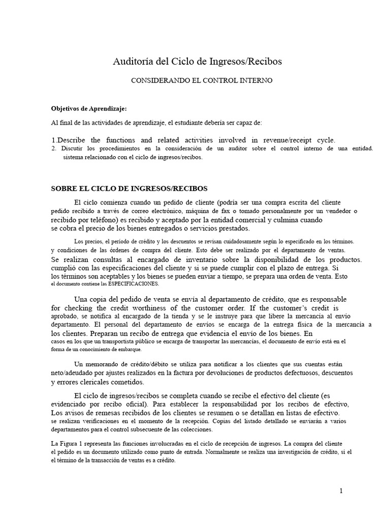 Auditoría del Ciclo de Ingresos y Control Interno | PDF | Auditoría ...