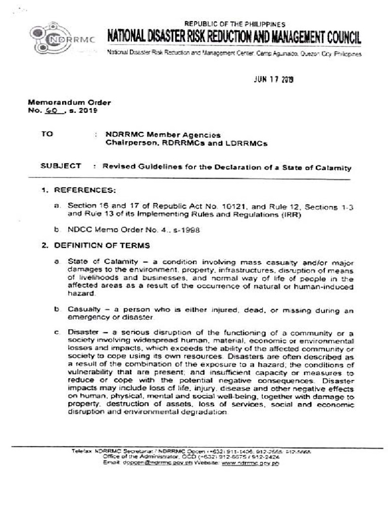 Revised Guidelines for State of Calamity | PDF