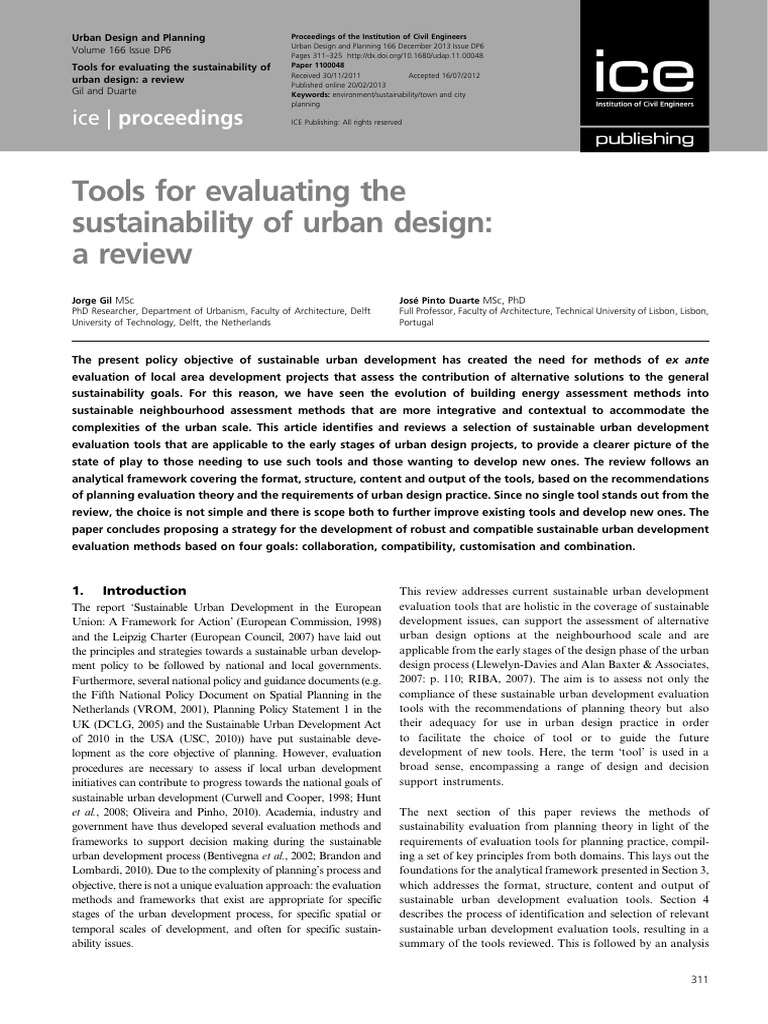 Tools for Evaluating the Sustainability of Urban Design a Review | PDF ...