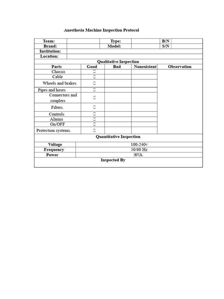 Anesthesia Machine Inspection Guide | PDF