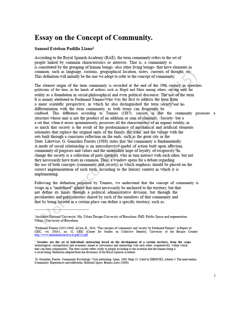 Essay on the Concept of Community (1) | PDF | Community | Concept