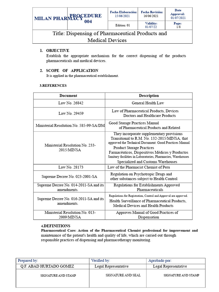 Pharmaceutical Dispensing Procedure Guide | PDF | Pharmacy | Medical ...