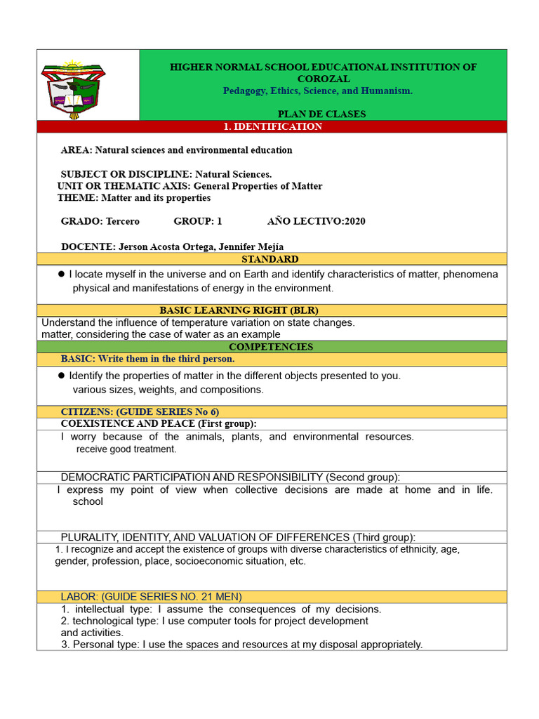 Natural Sciences lesson plan | PDF | Volume | Litre
