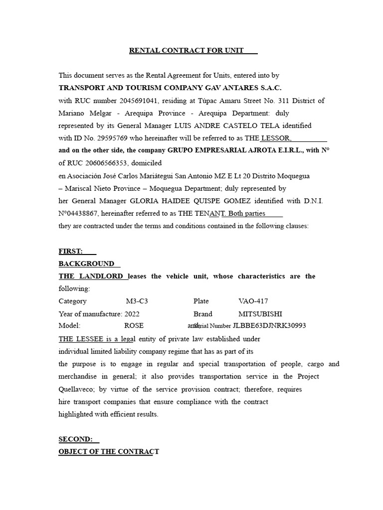 Rental Contract For Unit | PDF | Lease | Landlord