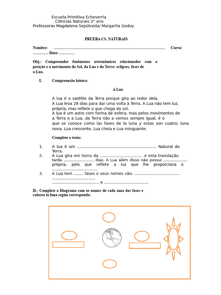 Fases da Lua e Eclipses para 3º Ano | PDF | Lua | Eclipse