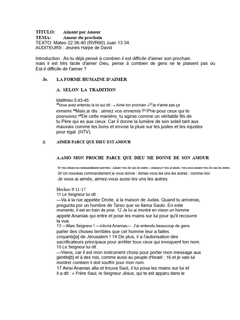 Aimer son prochain selon la Bible | PDF | Amour