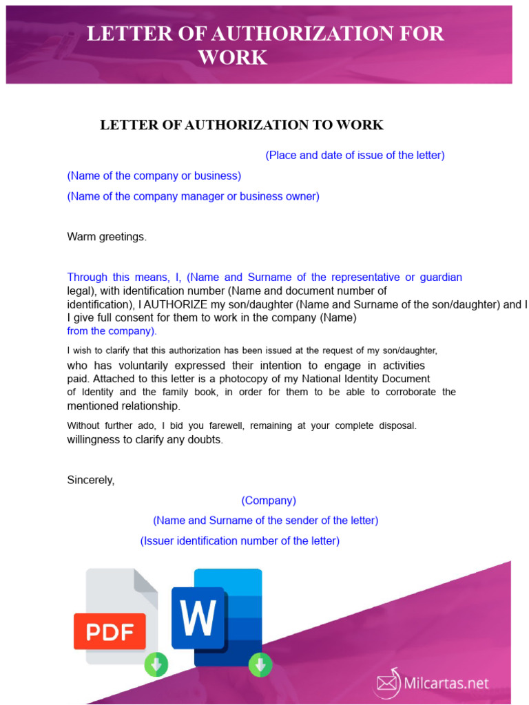 Authorization Letter To Work | PDF