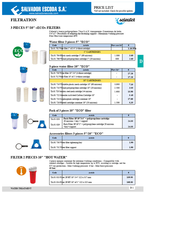 Eco Water Filter Price List and Specs | PDF | Filtration | Water