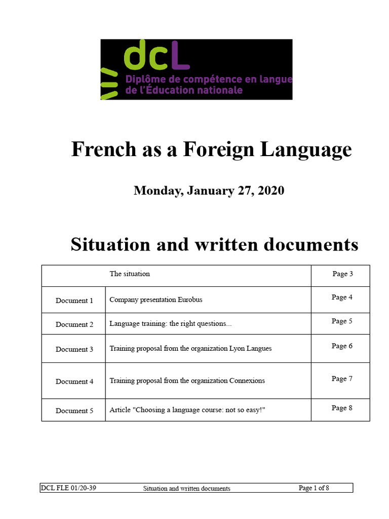 DCL FLE 0120 39 Situation and Written Documents | PDF | Educational ...