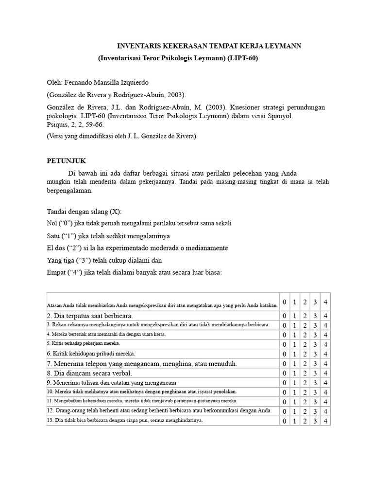 Inventaris Kekerasan Psikologis LIPT-60 | PDF