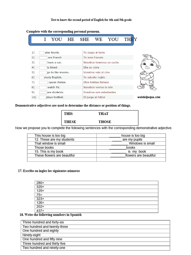 English Exam For 4th and 5th Grade | PDF