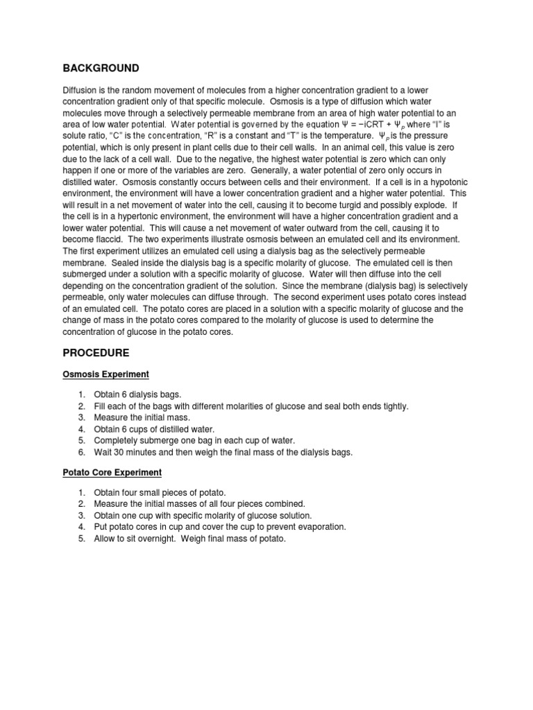 AP Bio Lab Report | Osmosis | Applied And Interdisciplinary Physics