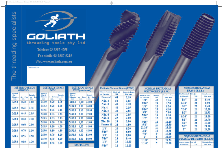 Tabela de Roscas e Diâmetros Goliath | PDF | Metalurgia | Engenharia ...