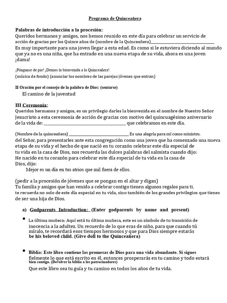 Ceremonia de Quinceañera: Guía y Ritual | PDF | Oración