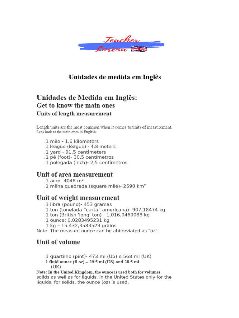 English Measurement Units Guide | PDF