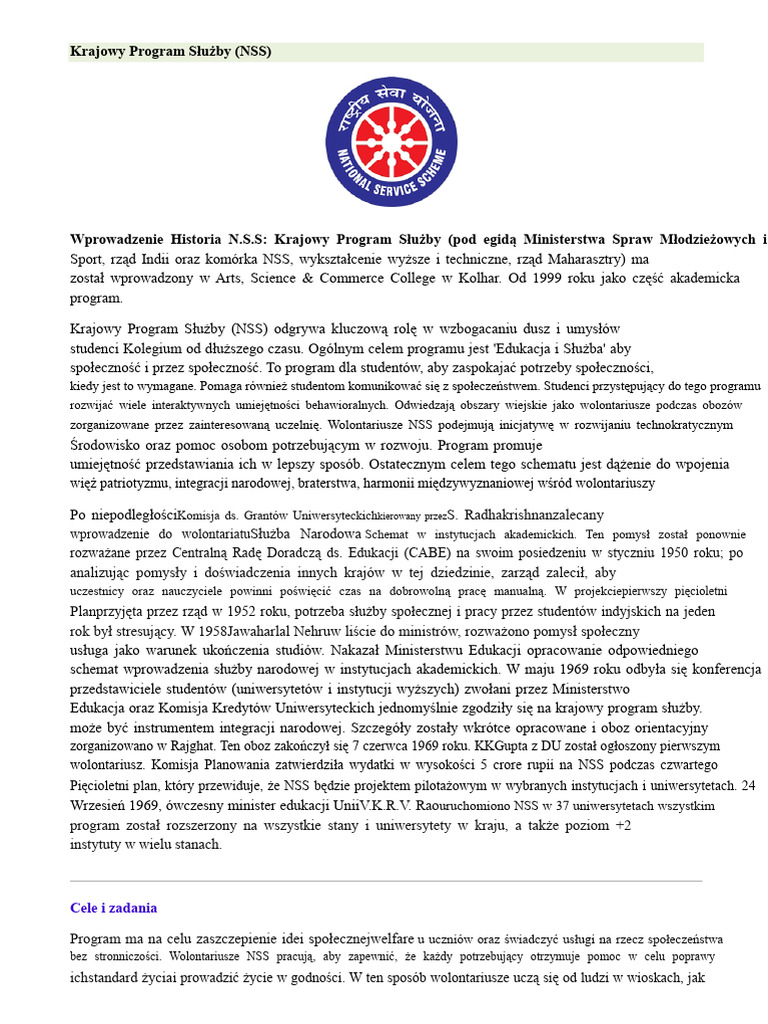 Krajowy Program Służby (NSS) | PDF