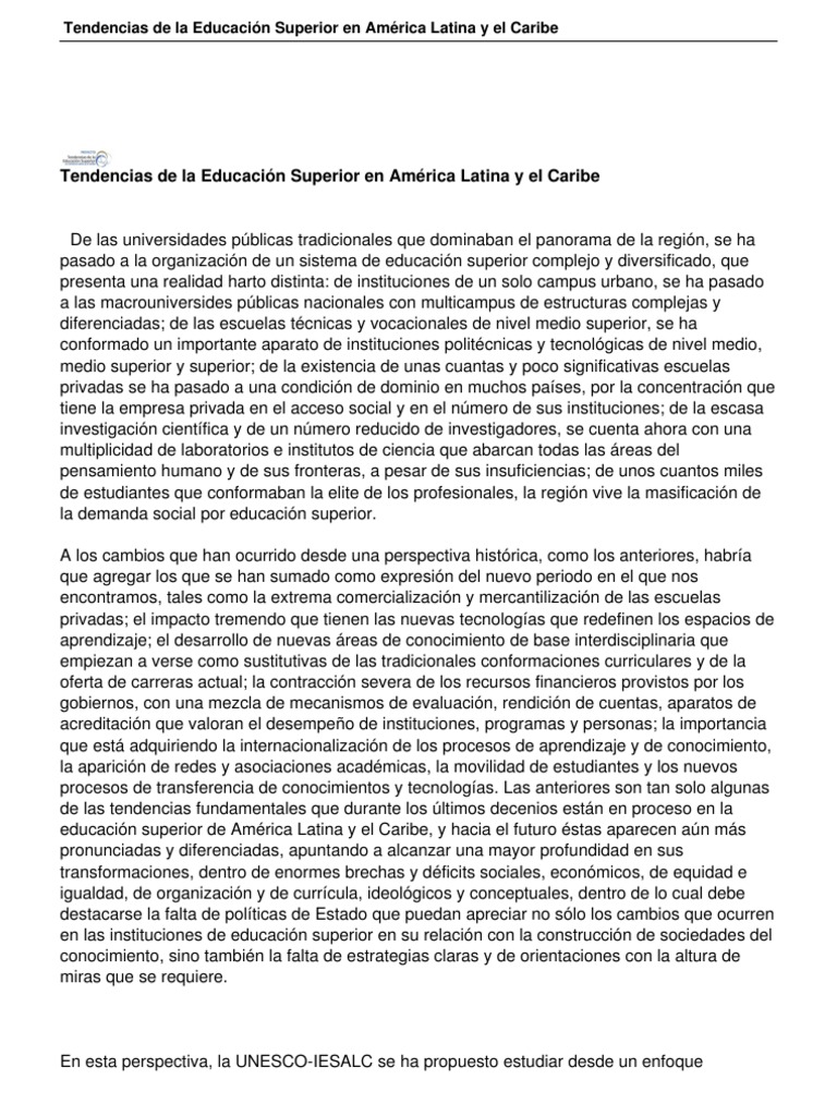 Tendencias de La Educación Superior en América Latina y El Caribe | PDF ...