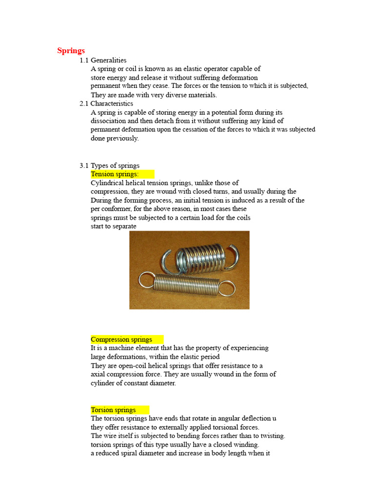 Types and Functions of Springs Explained | PDF | Deformation ...