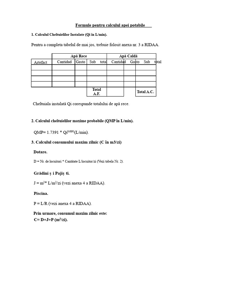 Formule Apă Potabilă | PDF