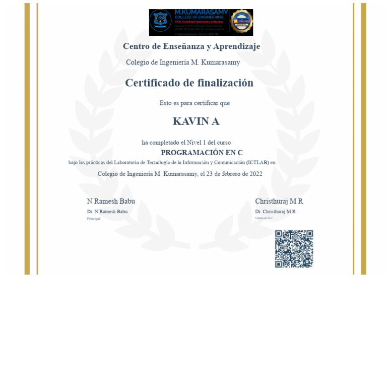 Certificado de Programación en C - K. A. | PDF