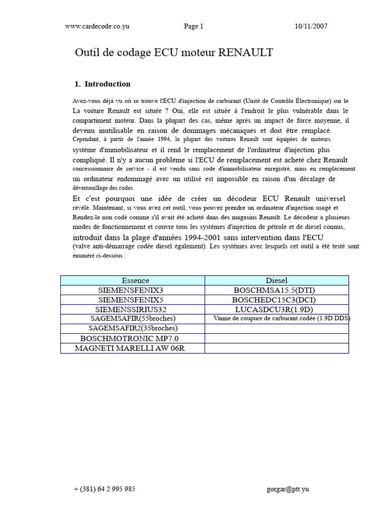 Outil de décodage ECU pour Renault | PDF | Injection (moteur) | Renault
