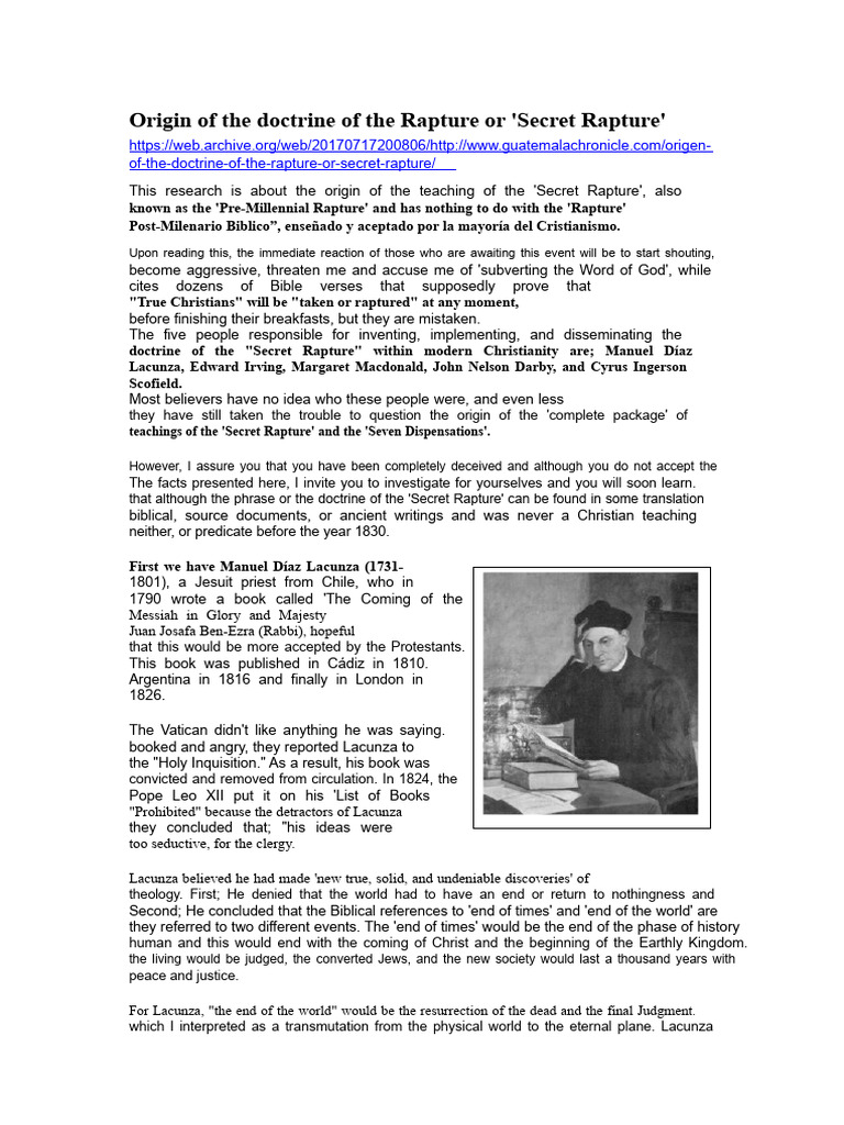 Origin of the Secret Rapture Doctrine | PDF | Rapture | Dispensationalism