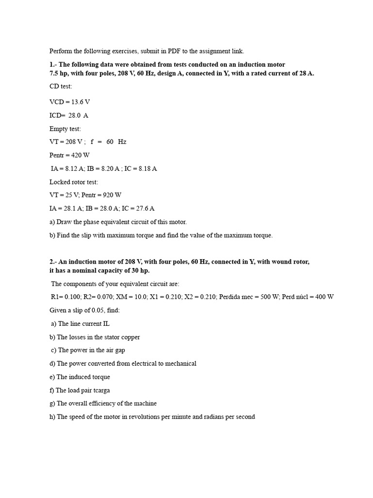 Induction Motor Test Calculations Guide | PDF | Electric Motor ...