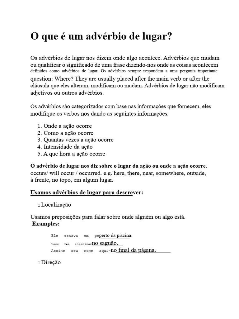 O Que É Um Advérbio de Lugar | PDF | Pronome | Famílias linguísticas