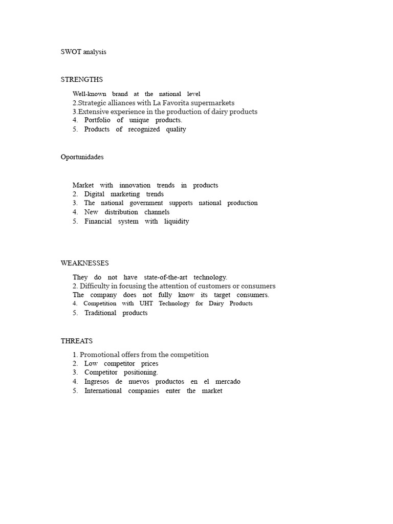 SWOT Analysis of Dairy Product Market | PDF