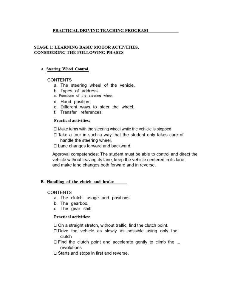 Practical Driving Skills Training Guide | PDF | Clutch | Steering