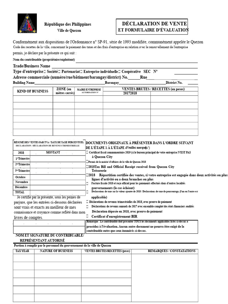 Déclaration de vente et évaluation Quezon | PDF | Taxe sur la valeur ...