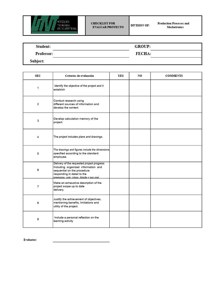 Checklist For Project PP and MEC 2009 | PDF