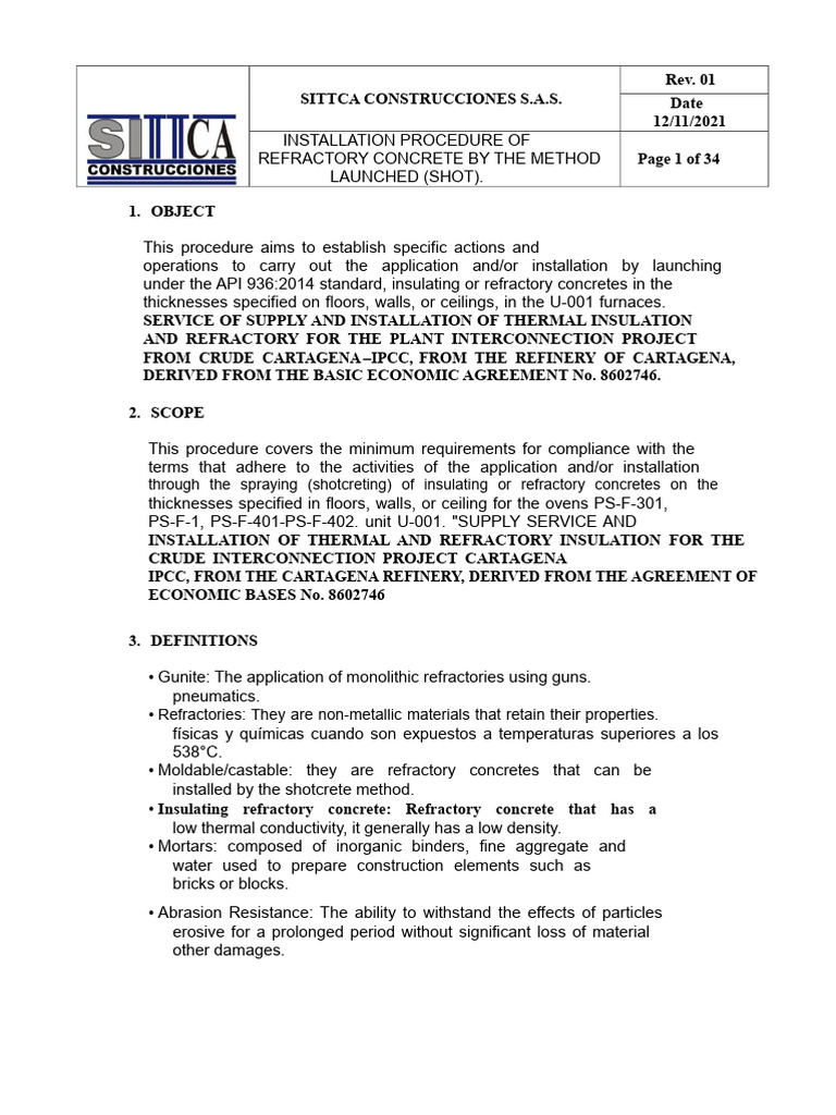 Refractory Concrete Installation Guide | PDF | Refractory | Concrete