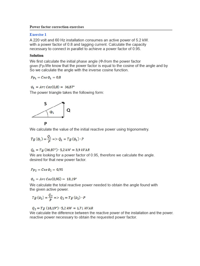 Power Factor Correction Exercises Guide | PDF | Ac Power | Electric Power