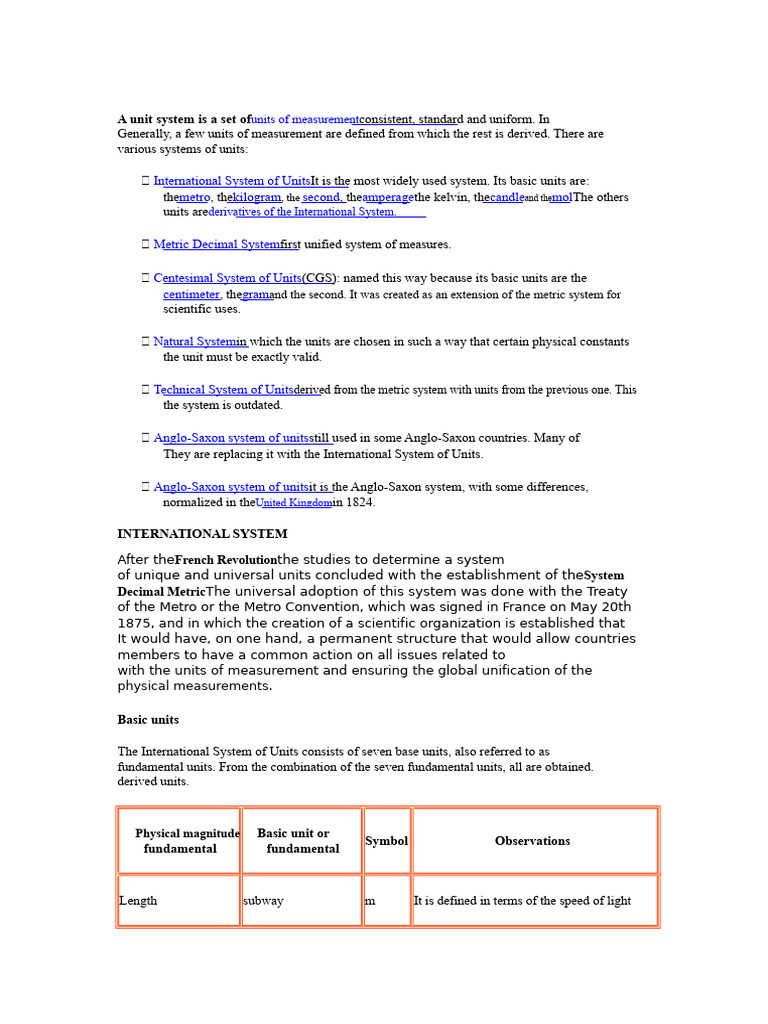 Overview of Measurement Unit Systems | PDF | International System Of ...