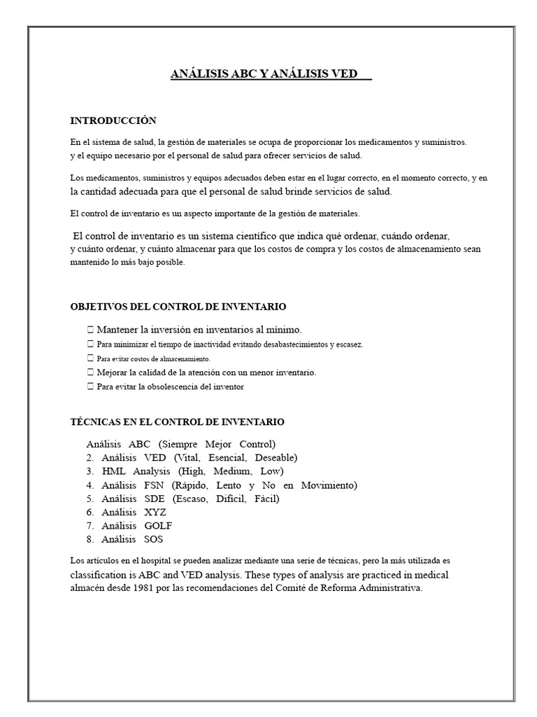 Control de Inventario: Análisis ABC y VED | PDF