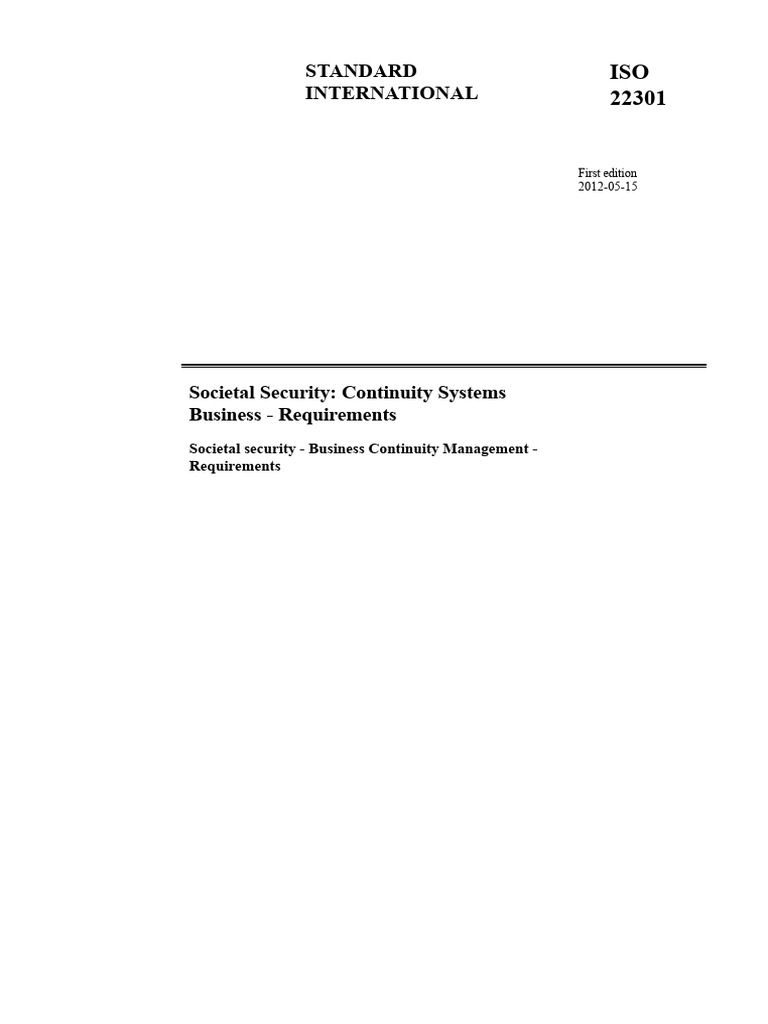 ISO 22301 - Business Continuity Management Systems - Requirements | PDF ...
