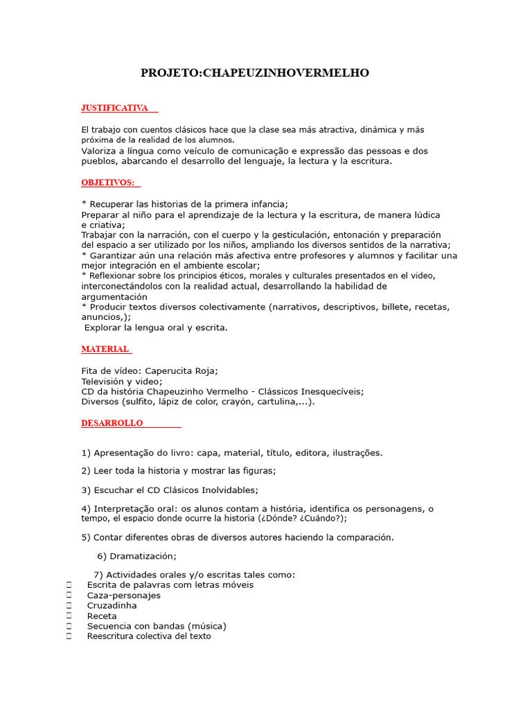 Actividades Educativas con Caperucita Roja | PDF