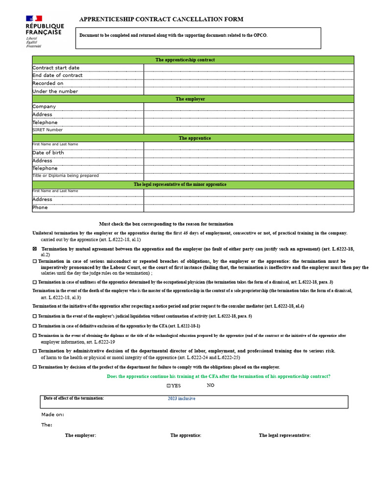 Apprenticeship Contract Cancellation Form | PDF | Apprenticeship ...