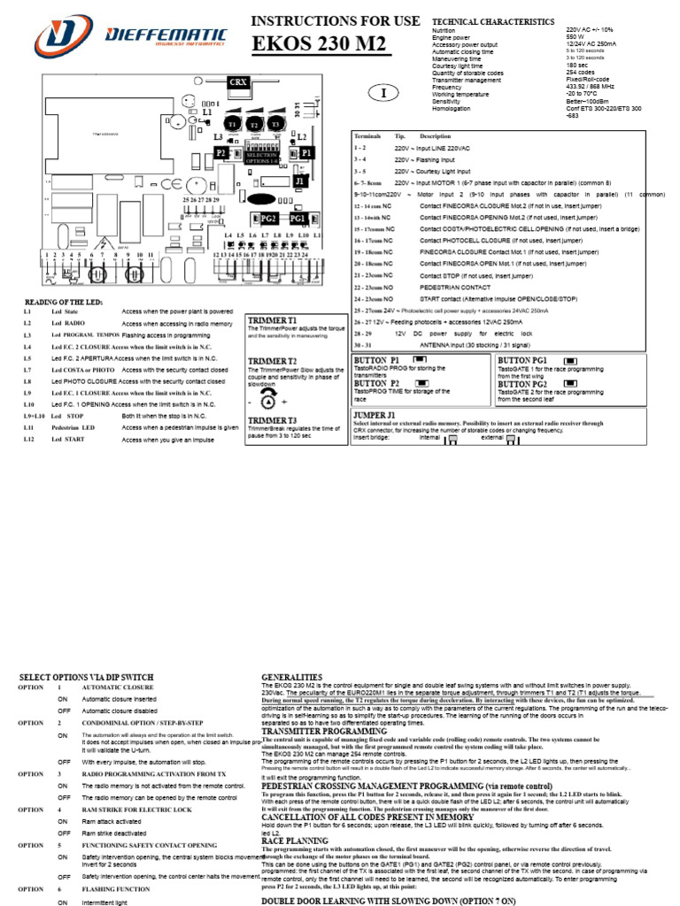 Ekos230m2 Gate | PDF | Remote Control | Telecommunications Engineering